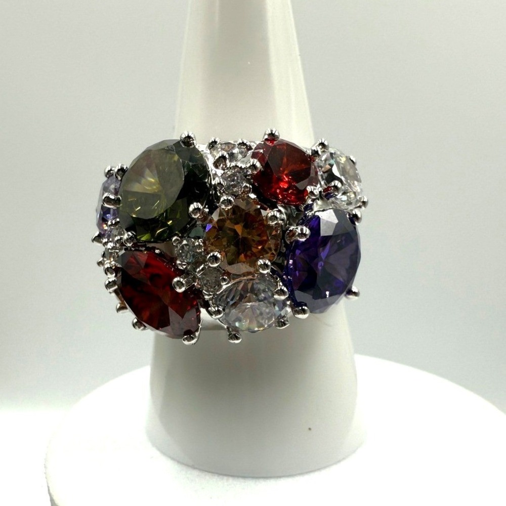 NVC Nataliya V Collister Multi Color Cluster Cocktail Ring Silver Tone Size 9.5
